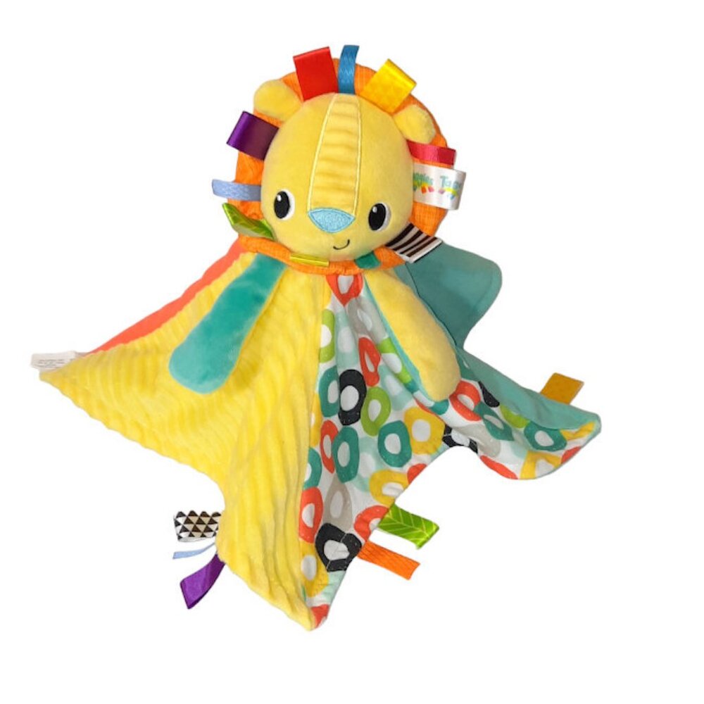 Taggies Bright Starts Plush Lion Ribbons Baby Security Lovey Blanket 14"